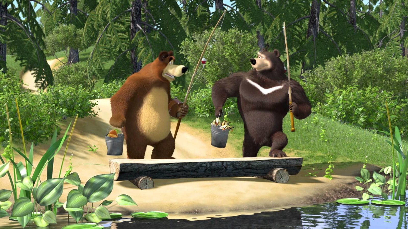 маша и медведь рыбалка картинки